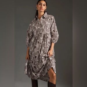 Maeve The Bettina Tiered Shirt Dress, Size SMALL, Zebra Print